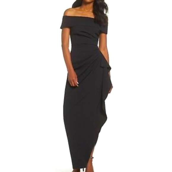 Vince Camuto Black Off the Shoulder Ruched Formal Gown Size 4 - Picture 1 of 11